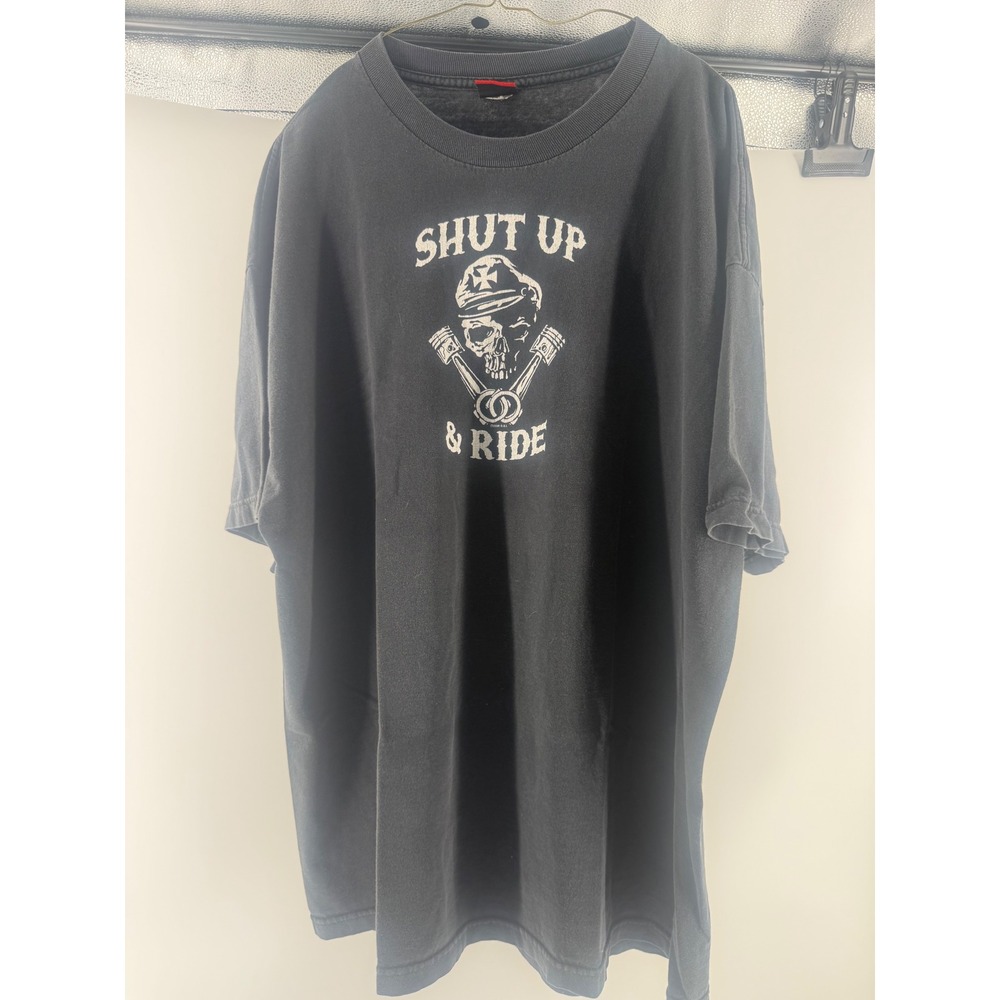 Hot Leathers Shut Up & Ride Biker T-Shirt Mens 2XL Black Skull Pistons 2008